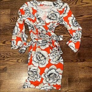 Floral Wrap Dress - Orange and White